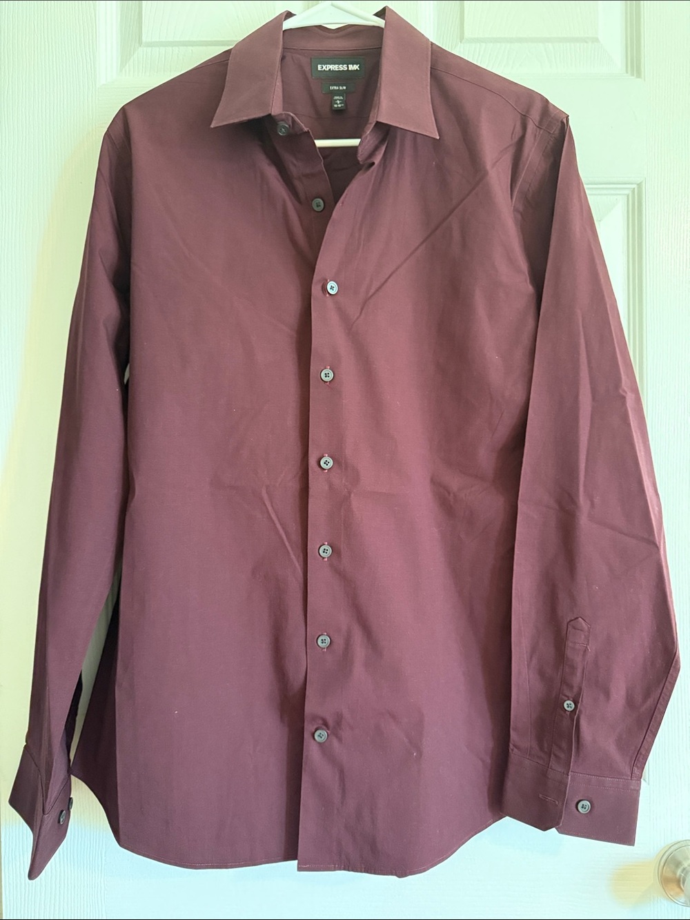 Express Men's Maroon Long-Sleeve Dress Shirt